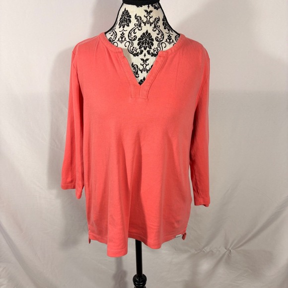 Orvis Tops - Orvis Classic Collection Coral Pink Pima Cotton 3/4 Sleeve V-Neck Top Large